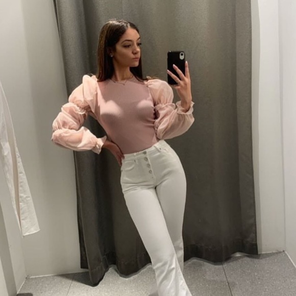 Zara Tops Nwt Zara Pale Cream Pink Organza Knit Top Poshmark